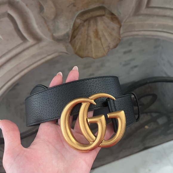 Sold- Authentic Gucci Marmont Large Black Leather GG Belt - Picture 3 of 9